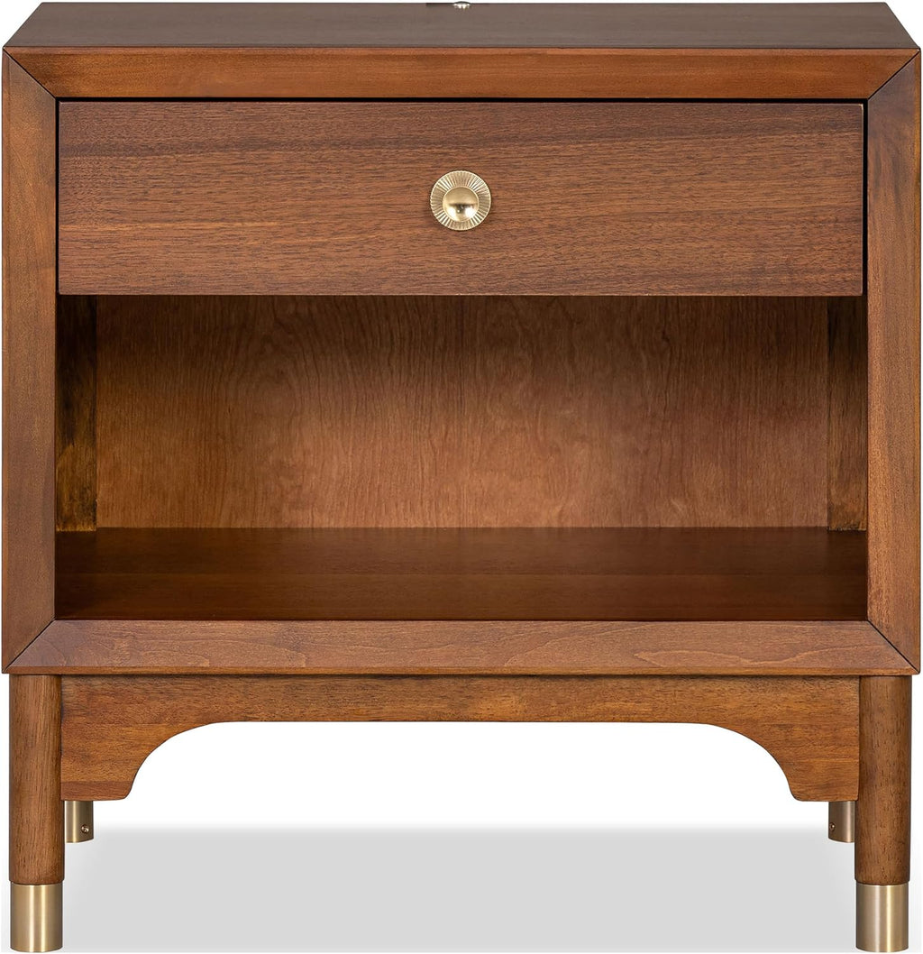 Furniture of America Forma Modern Solid Wood 3-Piece Bedroom Set with Upholstered Bed with LED Lights, Ball-Bearing Glide on Nightstand and Chest, No Box Spring Needed, Queen, Walnut
