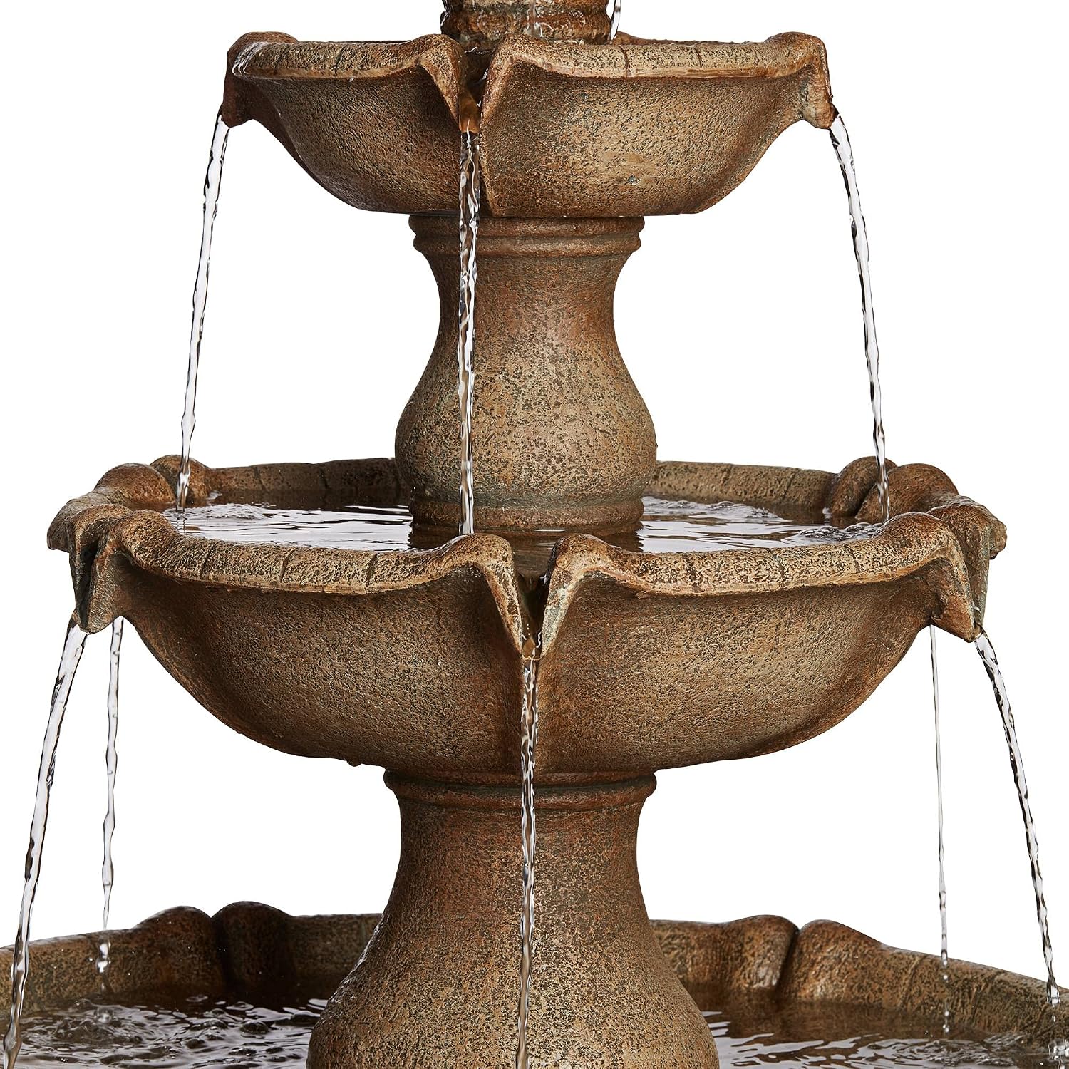 Arosco Modern Rustic Outdoor Floor Water Fountain with Light LED 43' High 3-Tiered Resin for Garden Patio Yard Deck Home Lawn Porch House Relaxation Exterior - John Timberland