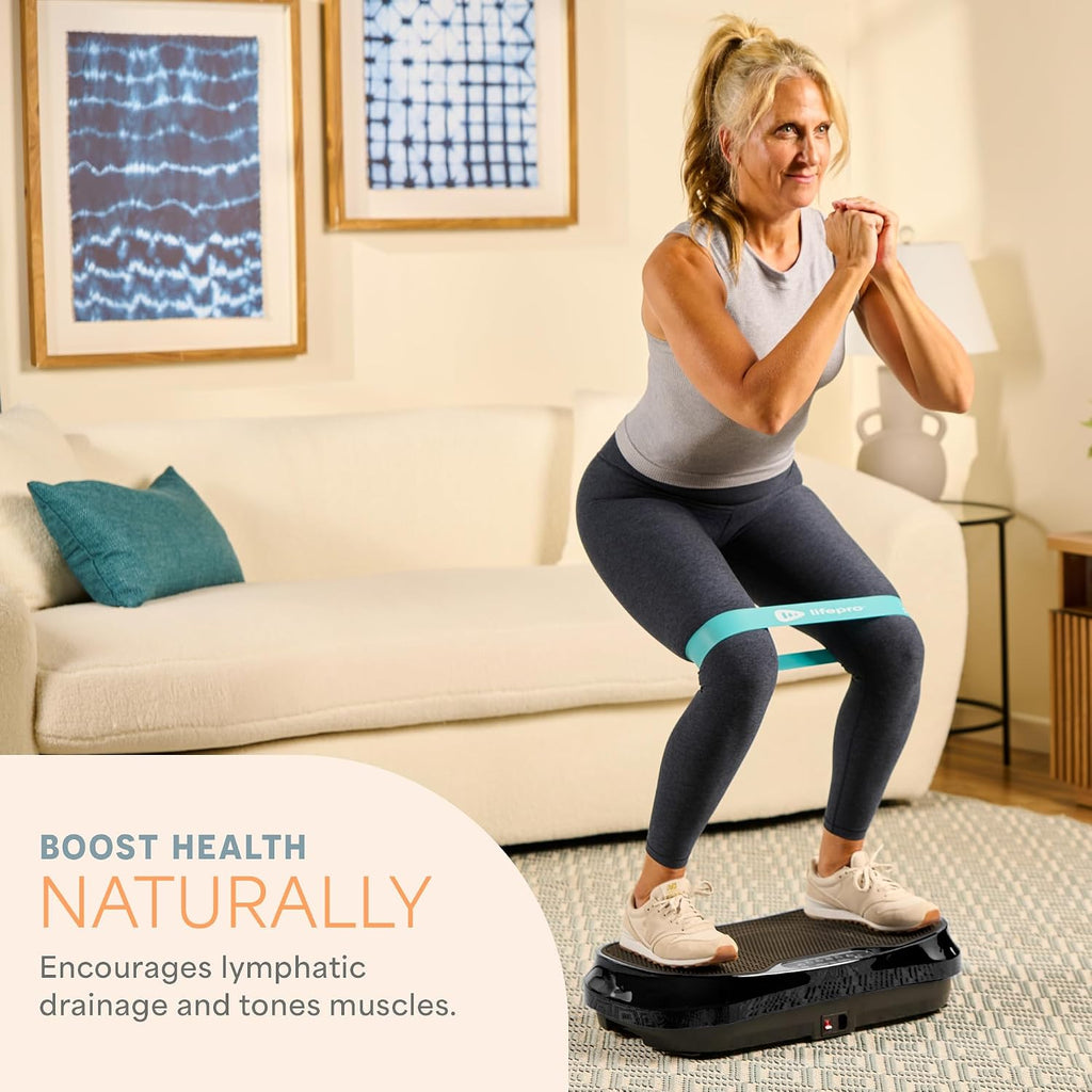 Lifepro Waver Mini Vibration Plate Exercise Machine with Remote & Bands — Compact Whole Body Vibrating Plate for Lymphatic Drainage & Muscle Toning — Shake Machine with 99 Speed Levels & 10 Presets
