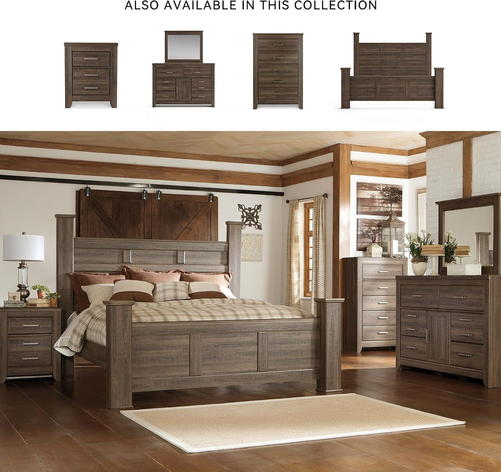 Signature Design by Ashley Juararo Casual California King Poster Bed with Metal Slats, Foundation or Box Spring Needed, Dark Brown