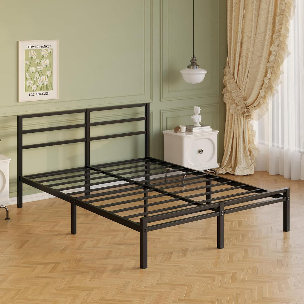 Lutown-Teen California King Bed Frame with Headboard and Footboard, 12 Inch Classic Metal Platform Bed Frame, Under Bed Storage, No Box Spring Needed, Easy Assembly, Noise Free, Black