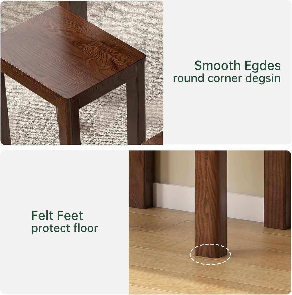 100% Solid Wood Stool, Walnut Oak Wood Ottoman Footrest Stool Vanity Chair Bench Seat for Entryway Dining Bedroom Makeup (Walnut no Cushion, 2)