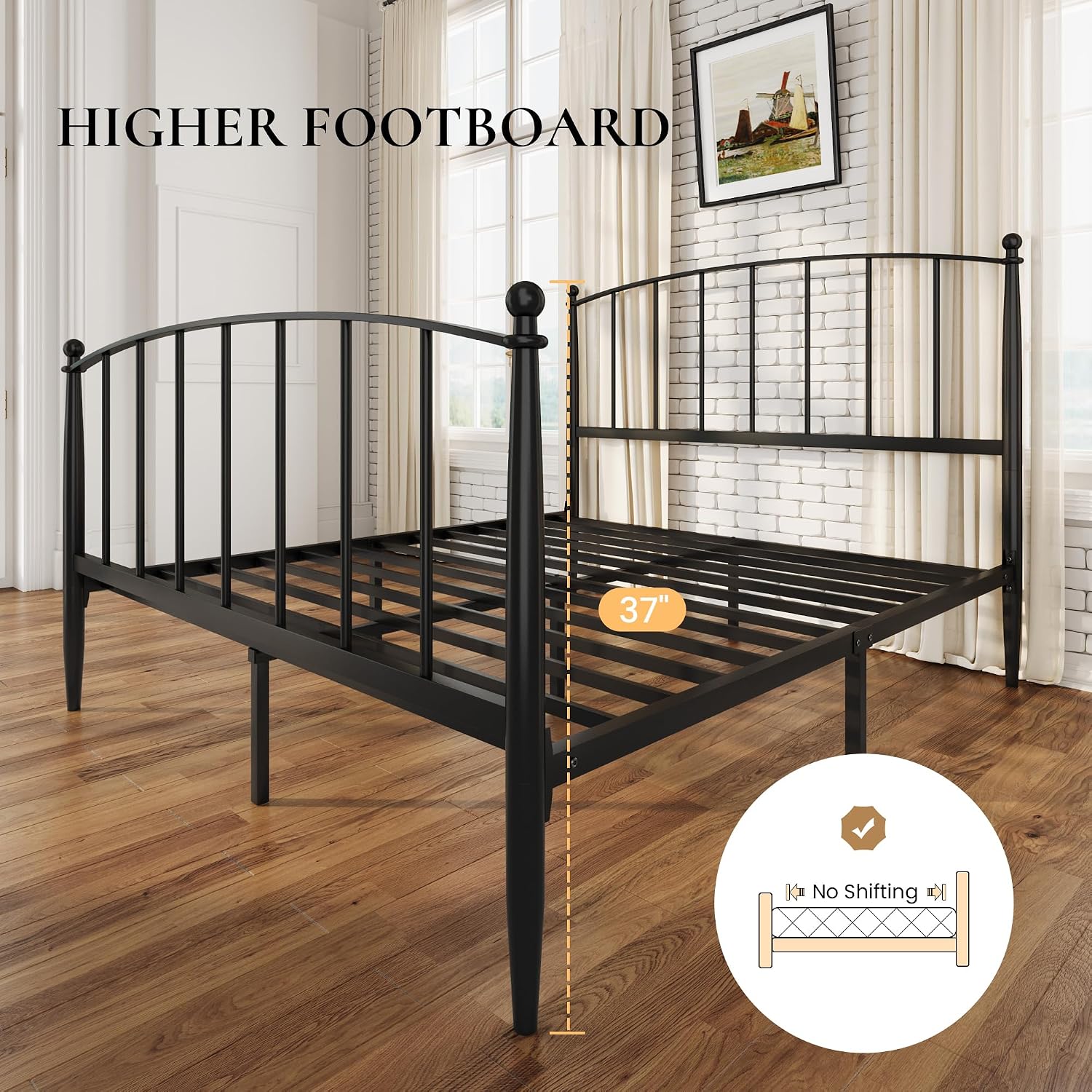 SHA CERLIN Full Size Metal Platform Bed Frame with Victorian Style Iron-Art Headboard and Footboard, Easy Assembly, No Box Spring Needed, Black