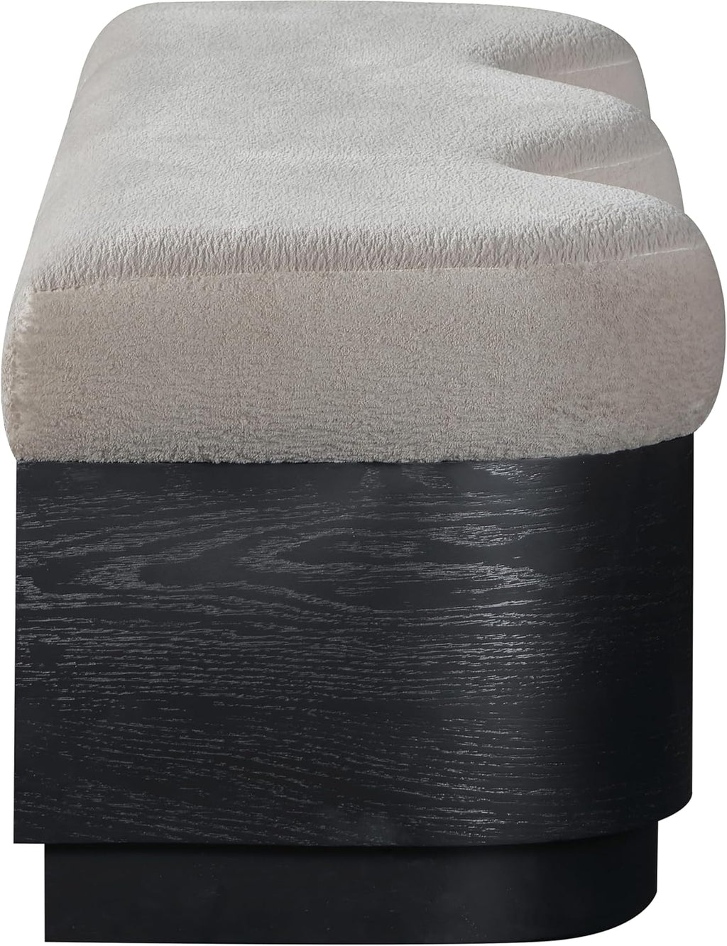 Meridian Furniture 22081Beige Savoy Collection Art Deco Bench with Soft Beige Velour Fur Fabric, Rich Black Finish, Mix of Solid Wood & MDF, 60' W x 18.5' D x 18.5' H, Beige