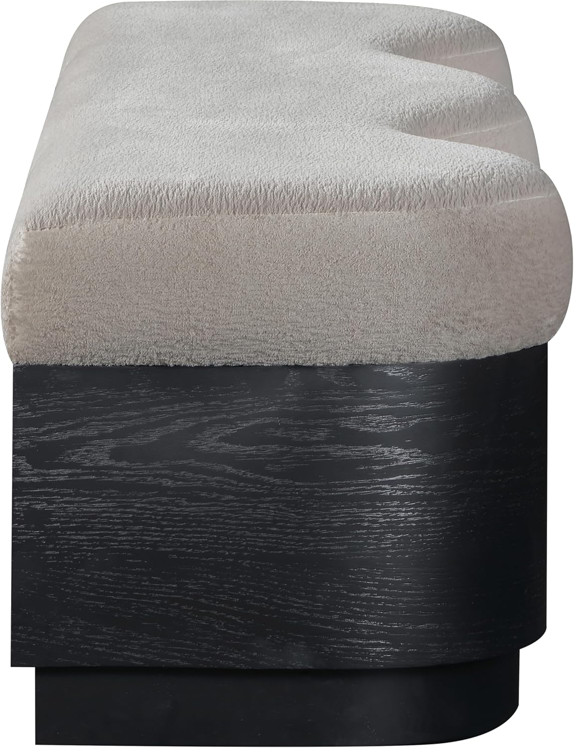 Meridian Furniture 22081Beige Savoy Collection Art Deco Bench with Soft Beige Velour Fur Fabric, Rich Black Finish, Mix of Solid Wood & MDF, 60' W x 18.5' D x 18.5' H, Beige