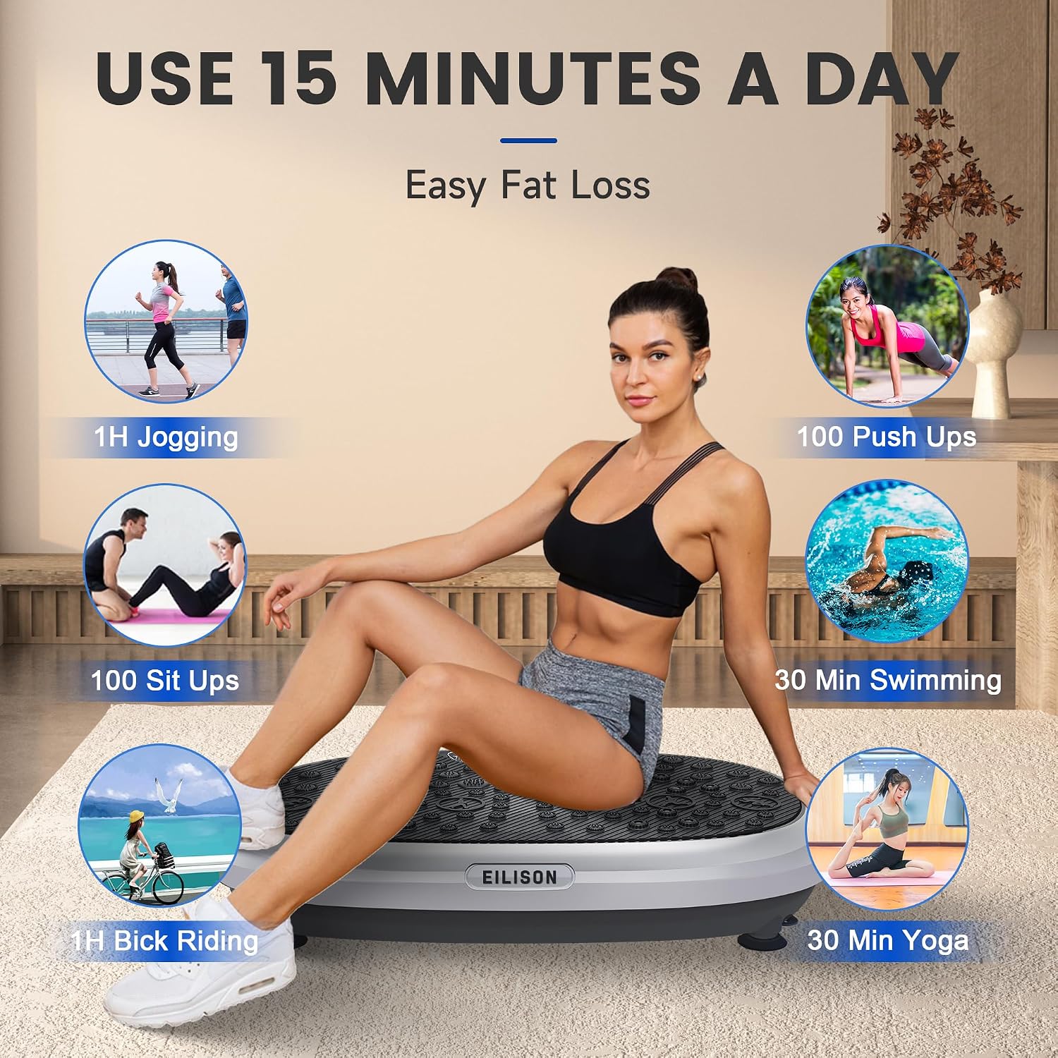EILISON FitMaxx 3D XL Vibration Plate Exercise Machine - Whole Body Workout Vibration Platform w/Loop Bands - Lymphatic Drainage Machine for Weight Loss, Shaping, Recovery
