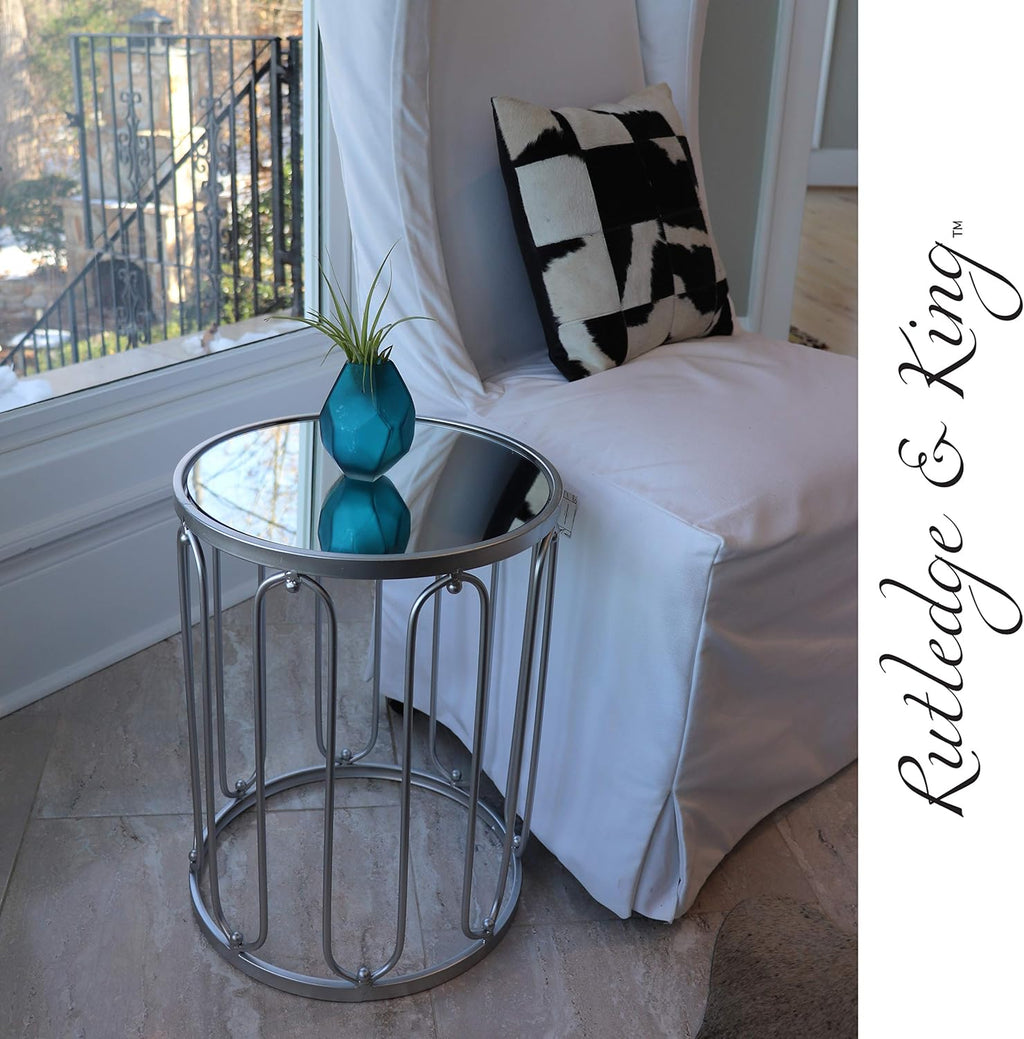 Rutledge & King Round End Table Set - Silver End Tables with Mirrored Tops - Nesting Round Accent Tables - Silver and Mirrored Metal Side Tables Braswell End Table Set