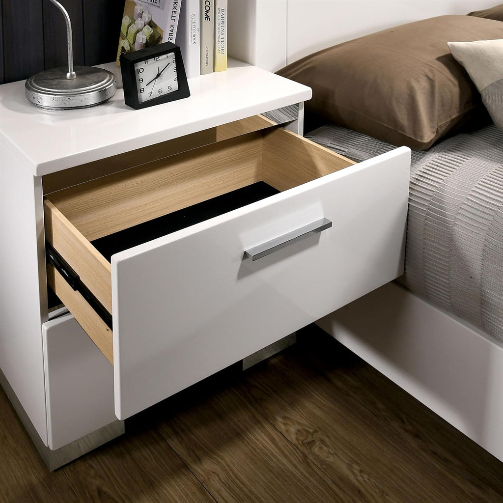 Furniture of America FOA Quaker Modern 3-Piece White Wood Bedroom Set - King + 2 Nightstands