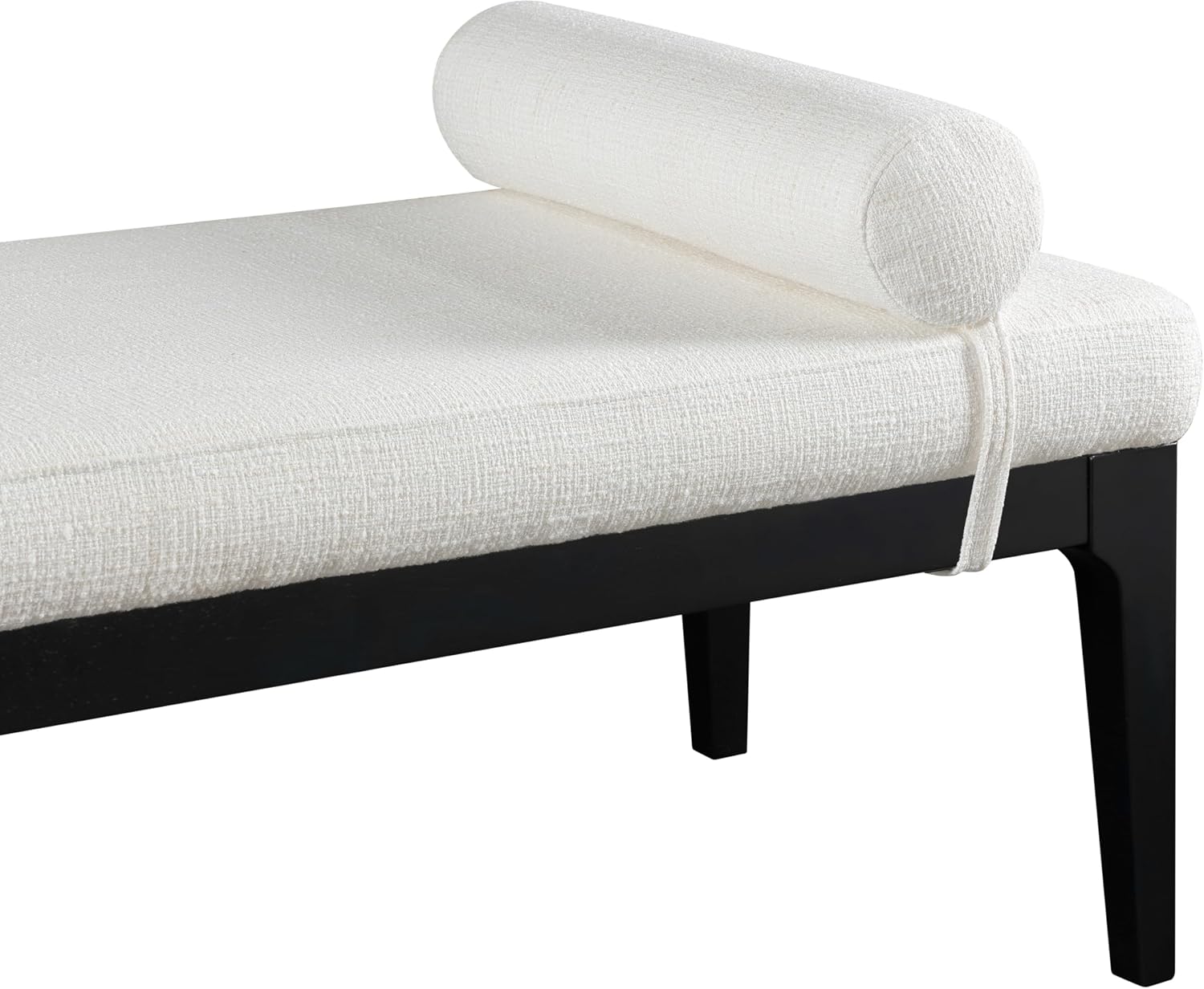 Meridian Furniture 22073Cream Priscilla Collection Art Deco Bench with Rich Linen Textured Interwoven Polyester Fabric, Light Beige Weave, Finished Solid Wood, 52' W x 22' D x 23.5' H, Cream