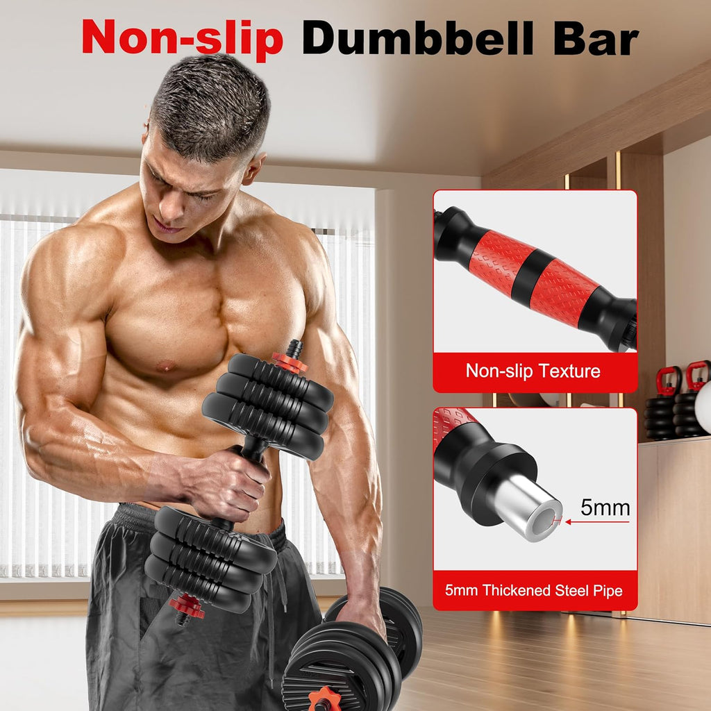 Adjustable Dumbbell Set, 10/20/30/45/70/90lbs Free Weight Set with Connector, 5 in1 Dumbbells Set Used as Barbell, Kettlebells, Push up Stand,Weight Plate, Fitness Exercises for Home Gym Suitable Men/Women
