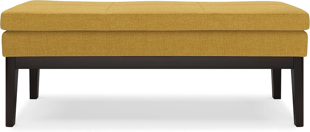 SIMPLIHOME Carlson Ottoman Bench - 45 inch Wide Upholstered Vegan Leather Rectangle Ottoman in Marigold, Mid Century Modern Bench for Bedroom, Entryway or Living Room with Padded Seat