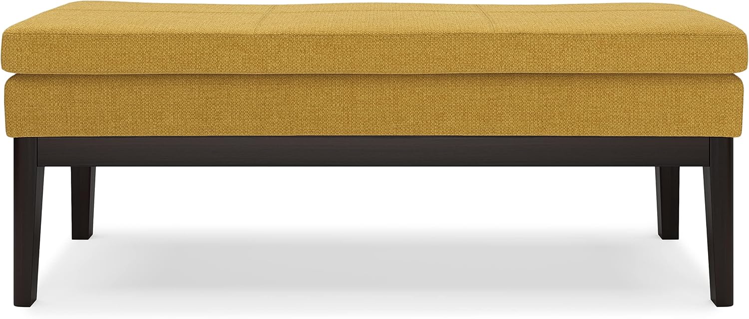 SIMPLIHOME Carlson Ottoman Bench - 45 inch Wide Upholstered Vegan Leather Rectangle Ottoman in Marigold, Mid Century Modern Bench for Bedroom, Entryway or Living Room with Padded Seat