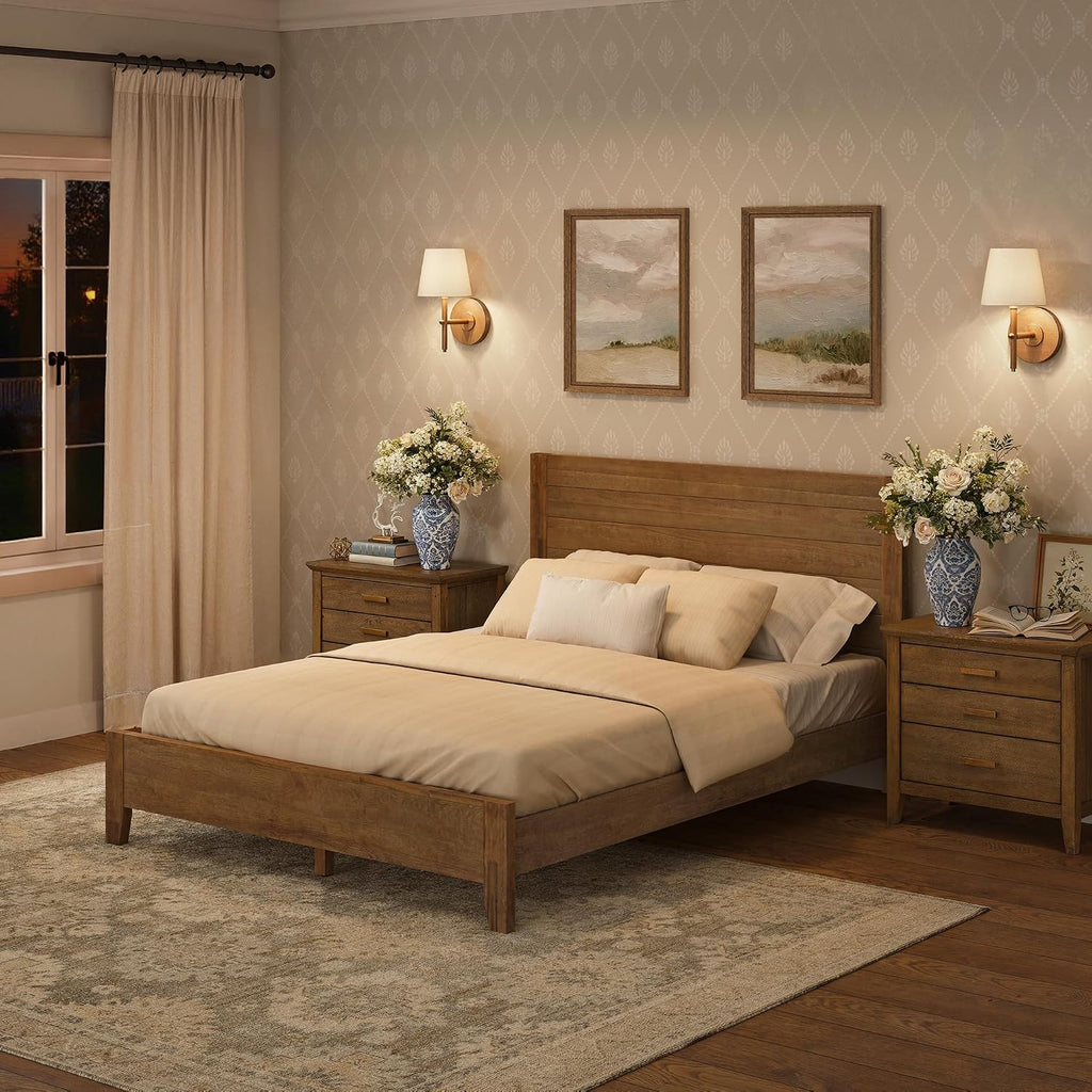 Cozyman Wood Platform Bed Frame Queen Size with Headboard, Camas Queen, Acacia Wood, No Box Spring Needed, Easy Assembly, Dark Wood