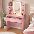 Vanity Desk with Mirror and Lights, Small Makeup Vanity Desk with Storage Drawer,3 Lighting Moders & Adjustable Brightness,Compact Dressing Table with 3-Tier Open Shelf for Girls Women Bedroom(Pink)