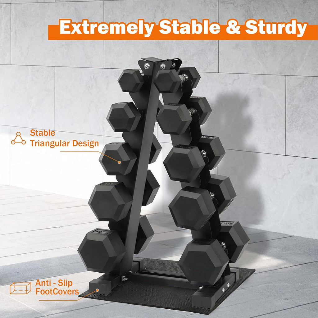 Fitvids Rubber Coated Hex Dumbbell Set with Storage Rack, 100/150/200/550 LB Hand Weight Set with Anti-Slip Grip for Home Gym