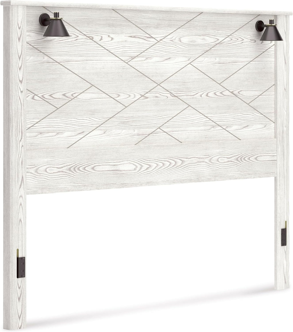 Signature Design by Ashley Gerridan Casual King Panel Bed with Sconce Lights and Metal Slats, Foundation or Box Spring Needed, White