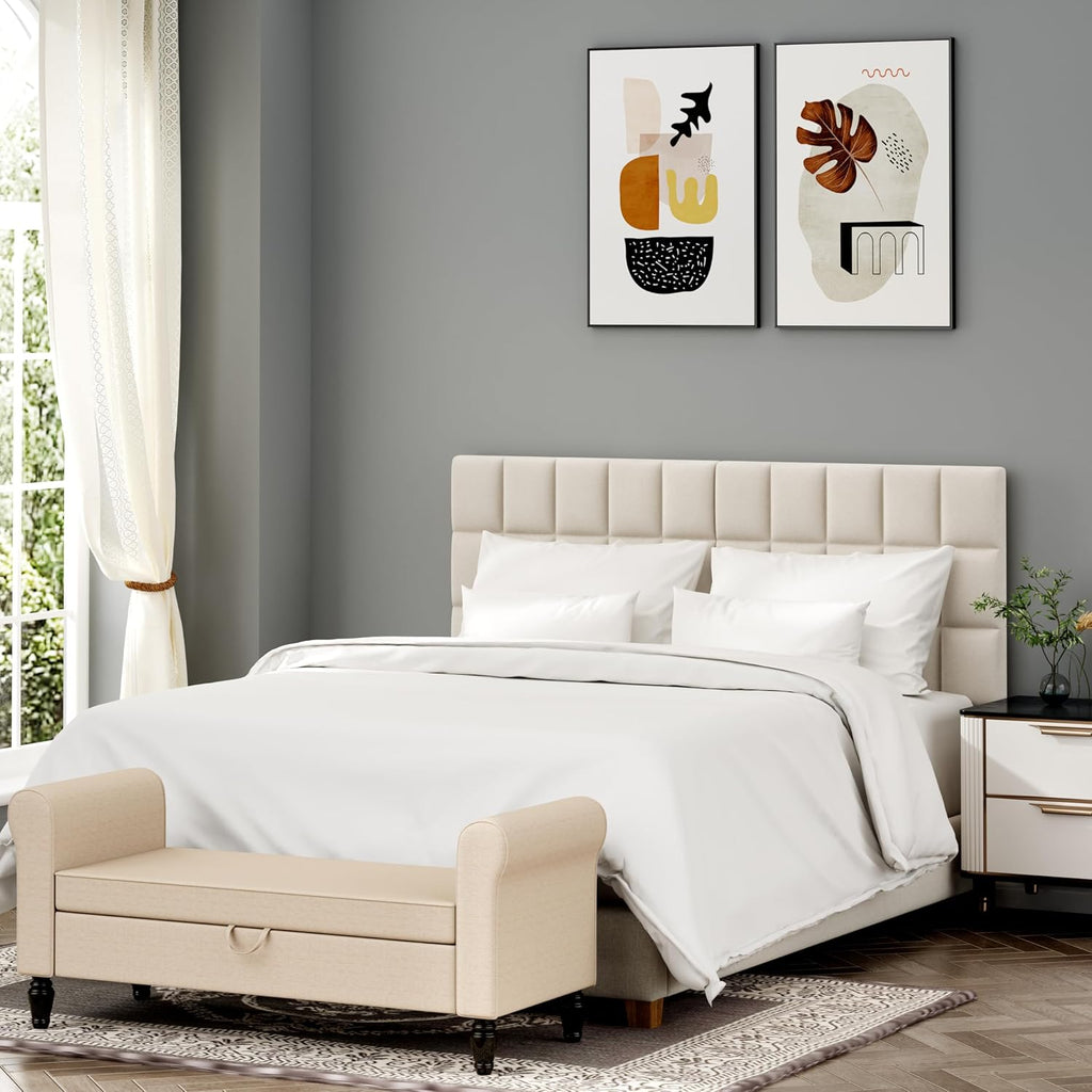 ALISH Velvet Tufted Headboard with Adjustable Height and Width, Foldable Upholstered Headboard with Metal Legs for King Queen Metal and Wood Bed Frame (Beige, Queen)