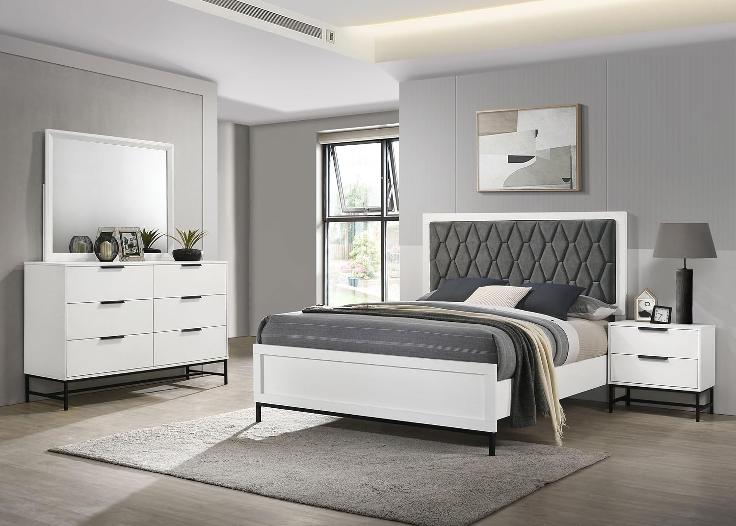 Coaster Home Furnishings Sonora Contemporary 4-Piece Bedroom Set Leatherette Upholstered California King Size Panel Bed Frame 54-inch Headboard White 224861KW-S4