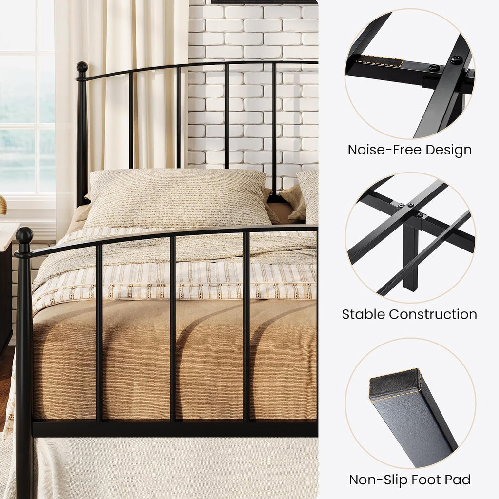 SHA CERLIN Full Size Metal Platform Bed Frame with Victorian Style Iron-Art Headboard and Footboard, Easy Assembly, No Box Spring Needed, Black