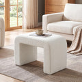 Tribesigns Ottoman Stool for Vanity, Modern Foot Rest for Couch, Large Sherpa Upholstered Foot Stool Ottoman, Arched Shoe Bench for Entryway, Extra Seating for Living Room, Bedroom, No Assembly, White