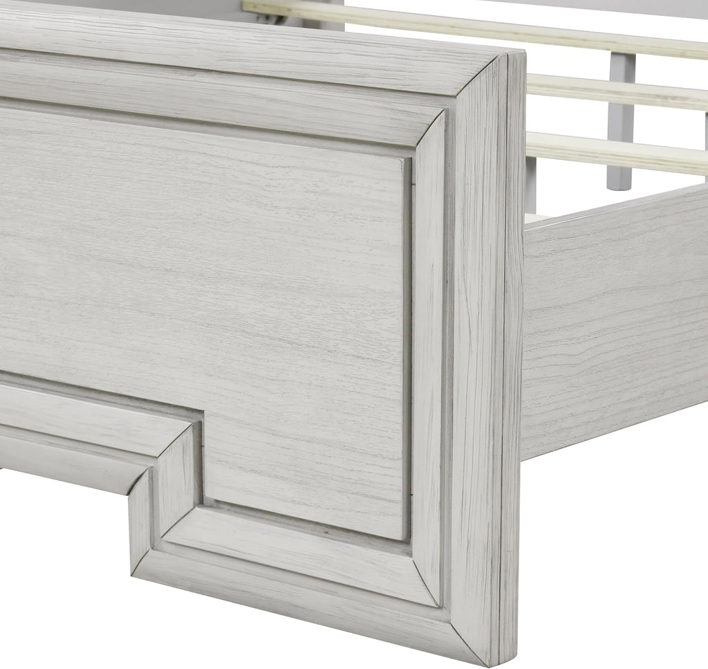 Furniture of America Babsi Modern Wood 3-Piece Bedroom Set with Greek Key Pull, USB Chargers on Nightstand, Felt-Lined Top & Cedarwood-Lined Bottom Drawers, Box Spring Needed, Queen, Rustic White