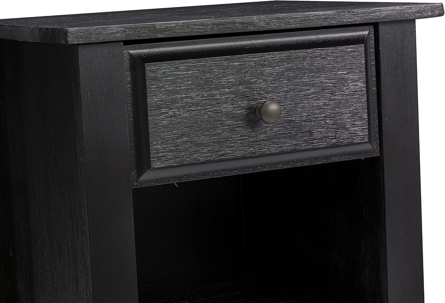 East West Furniture GB25K-1GA06 2-Pc Granbury Bed Set with Button Tufted Platform Bed and 1 Wire Brushed Black Mid Century Modern Nightstand - Dark Brown faux Leather with Black Texture and Black Legs