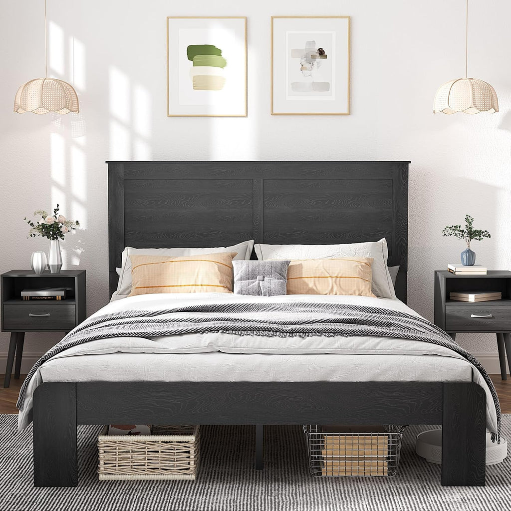 NNOOTK Full Size Bed Frame, Rustic Vintage Platform Bed Frame with Wood Headboard and Footboard, 12 Wood Slats Support, No Box Spring Needed (Black, Full)