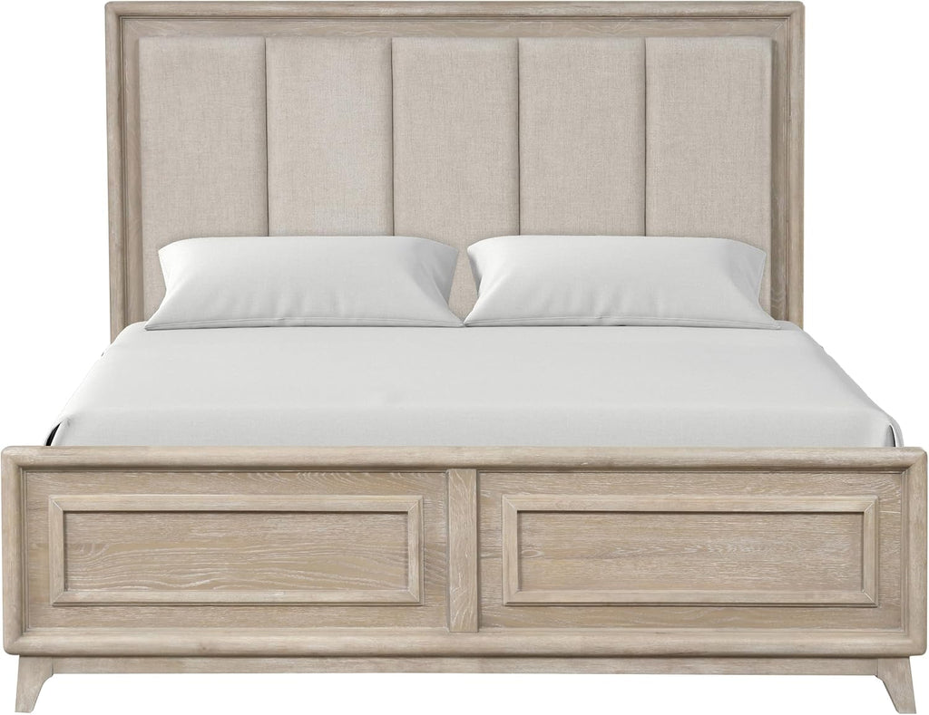 Furniture of America Veralyn Modern Solid Wood Brown Bed Frame with Channel Padded Headboard, Wooden Bedframe for Bedroom, Guest Room, Box Spring Required, Oak, Queen