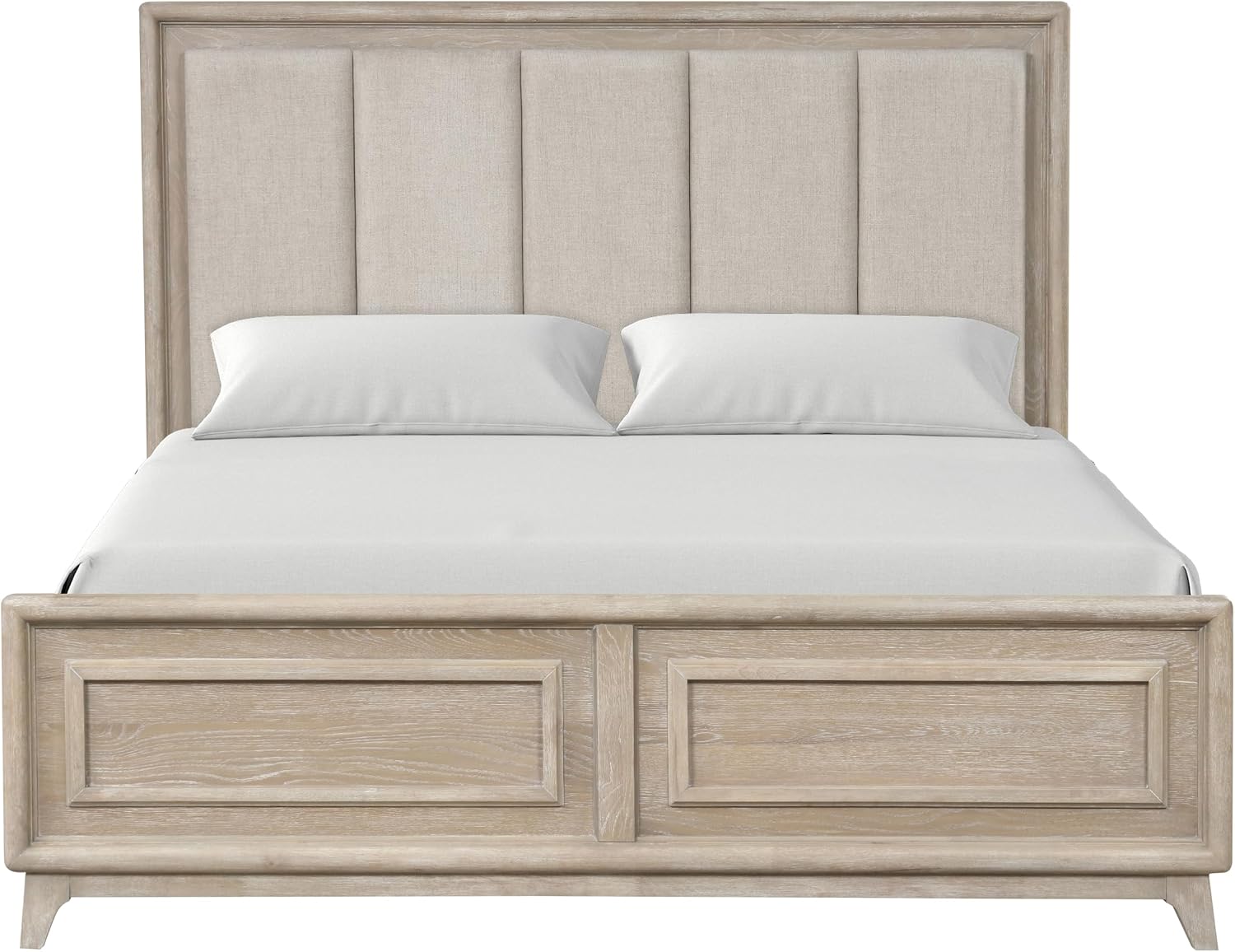 Furniture of America Veralyn Modern Solid Wood Brown Bed Frame with Channel Padded Headboard, Wooden Bedframe for Bedroom, Guest Room, Box Spring Required, Oak, Queen