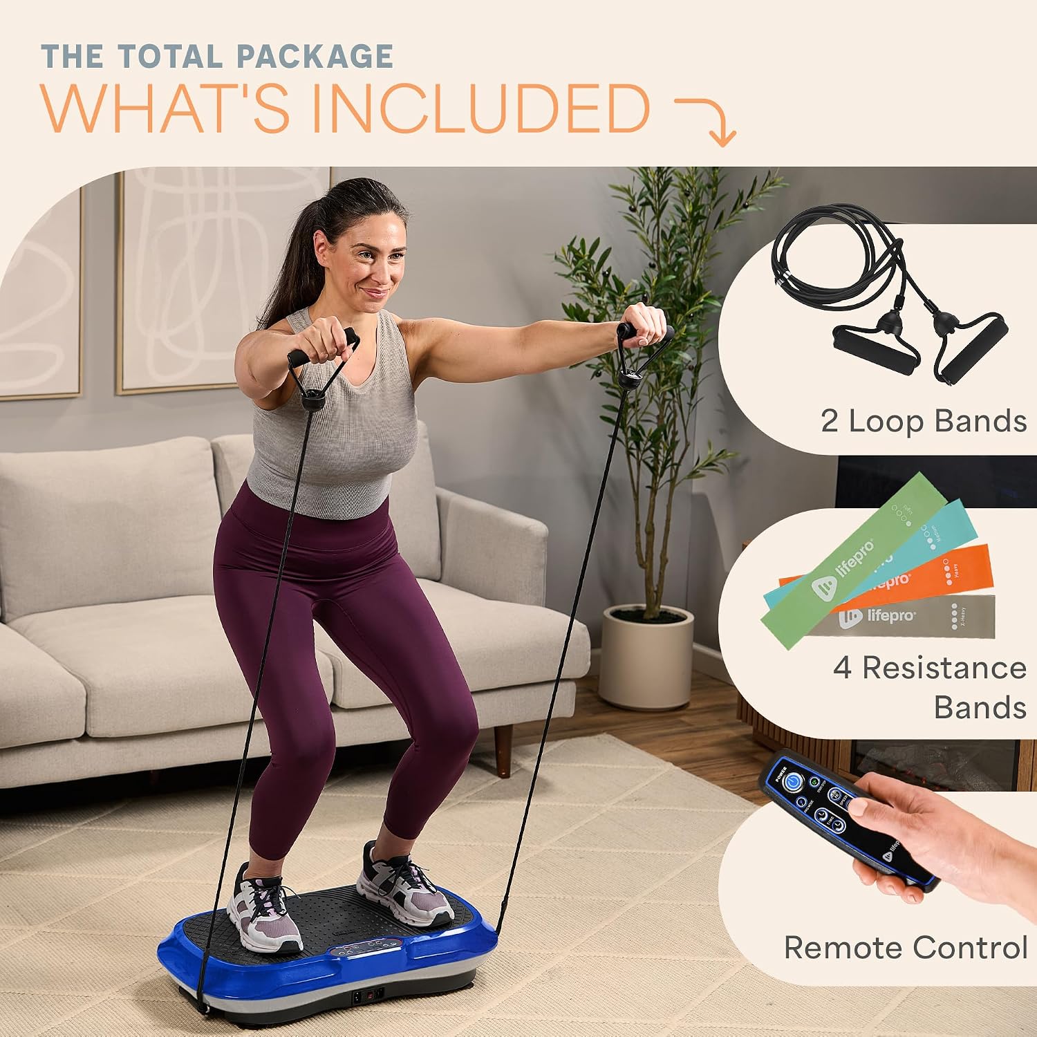 Lifepro Waver Vibration Plate Exercise Machine – High-Intensity Vibration Plate for Lymphatic Drainage – Full-Body Workout Vibrating Platform with Loop Bands – Fitness Equipment for Strength & Toning