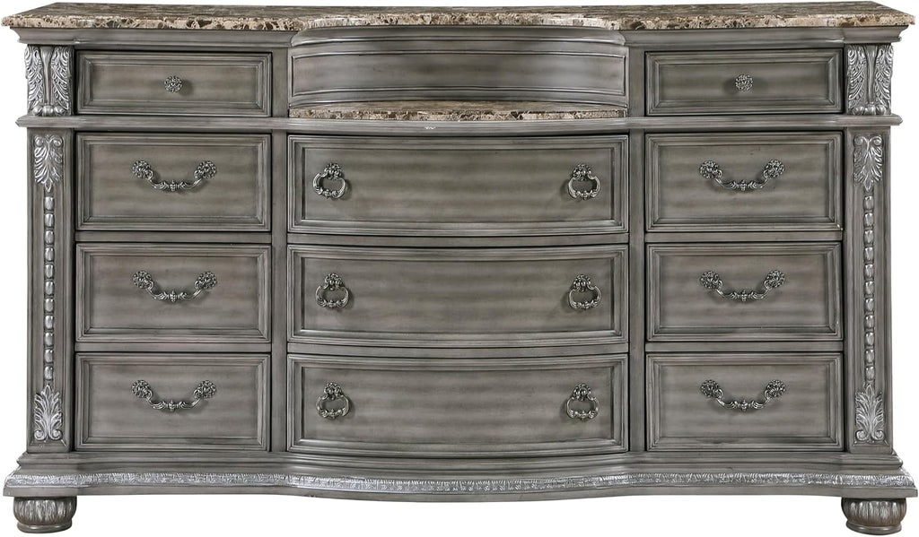 Formal 4-Pieces King Size Bed Set Gray Finish Carving Wood Luxury Traditional Bedroom Furniture