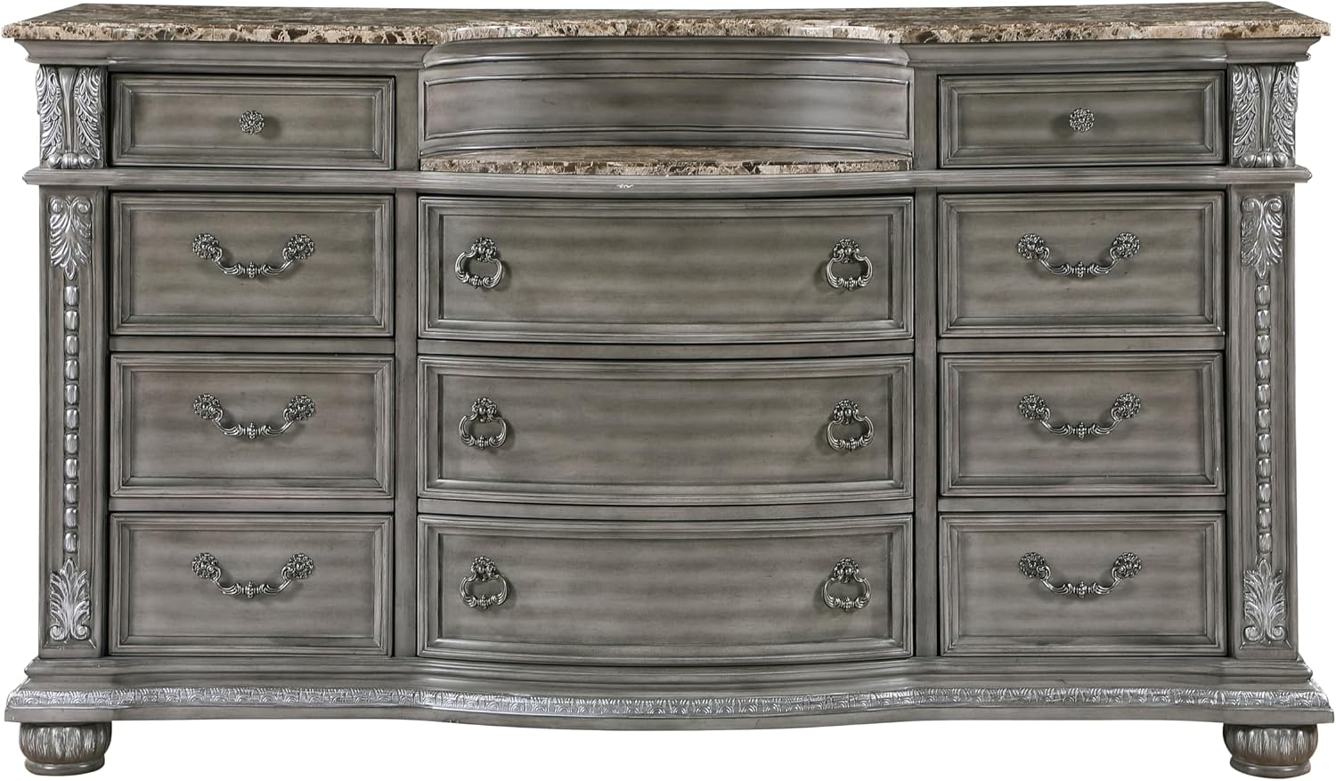 Formal 4-Pieces King Size Bed Set Gray Finish Carving Wood Luxury Traditional Bedroom Furniture