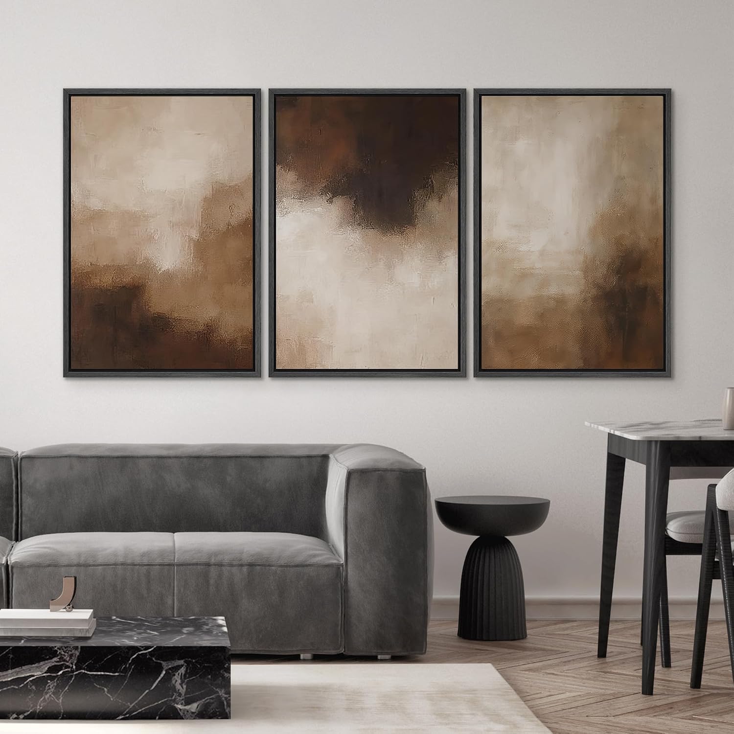 SIGNWIN Framed Canvas Print Wall Art Set Warm Neutral Abstract Brown and Beige Modern Minimalist Illustrations Modern Art Decorative Scenic Rustic for Living Room, Bedroom, Office - 24'x36'x3 Black