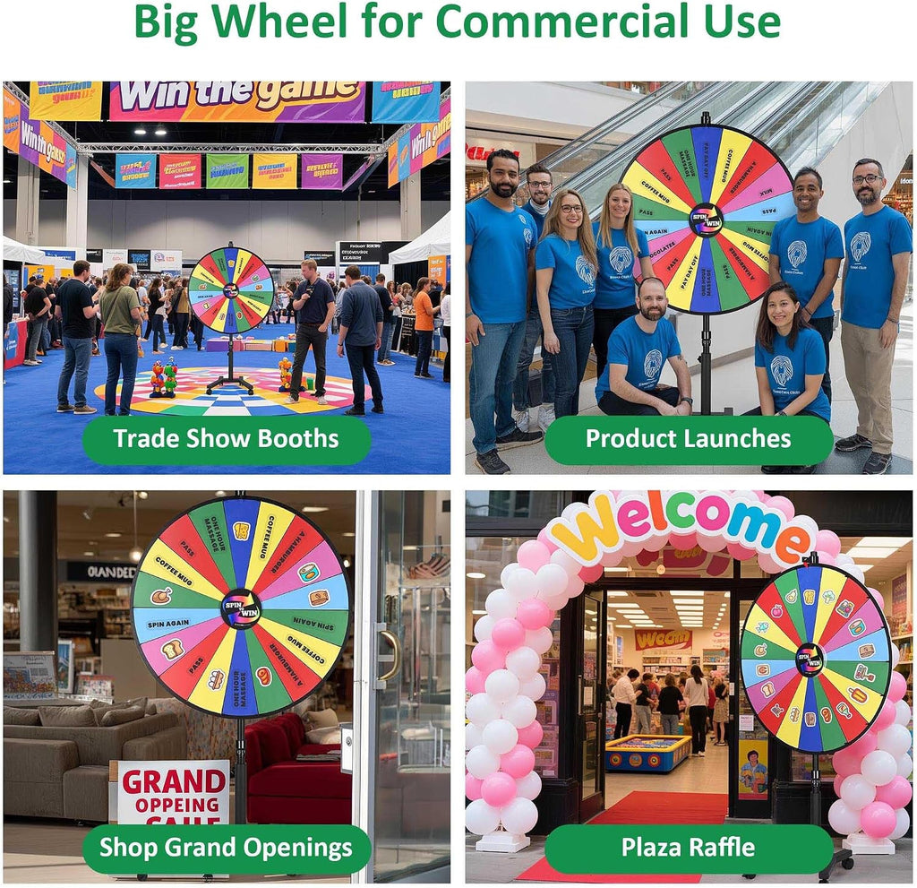 WinSpin 48' Large Giant Spinning Prize Wheel w/Mobile Base, Customizable Logo Prize Wheel Spinner with Stand for Trade Show Commercial Brand Opening Events Carnival, 18 Slots