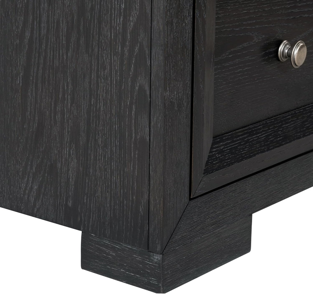 Furniture of America Dannen Modern Solid Wood 3-Piece Bedroom Set with Panel Bed, USB Charger and Felt-Lined Top Drawers on Nightstand, Box Spring Needed, King, Weathered Black