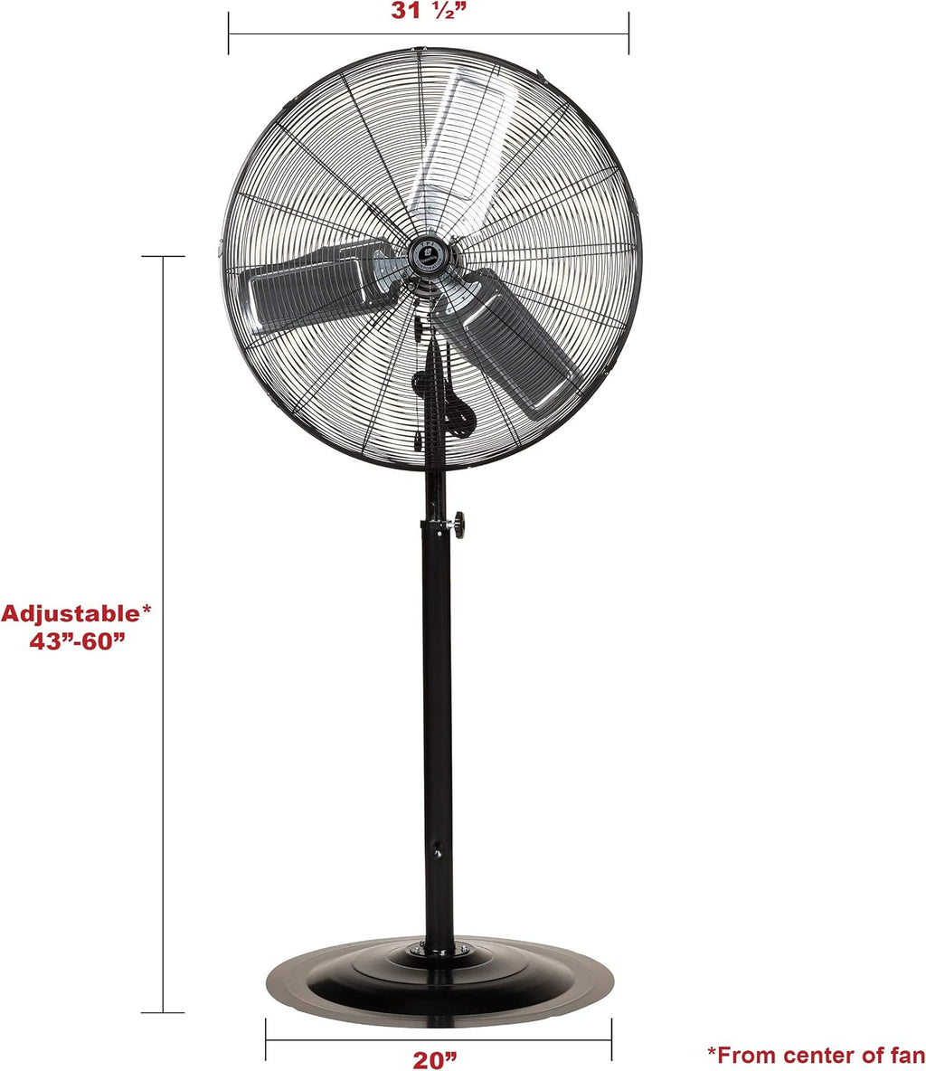 TPI Corporation CACU30-PO-HD Commercial Heavy Duty Oscillating Fan, Unassembled w/Pedestal Kit, 30' Blade Diameter, 3 Speed 1/3 HP Motor, 9' Cordset, Black