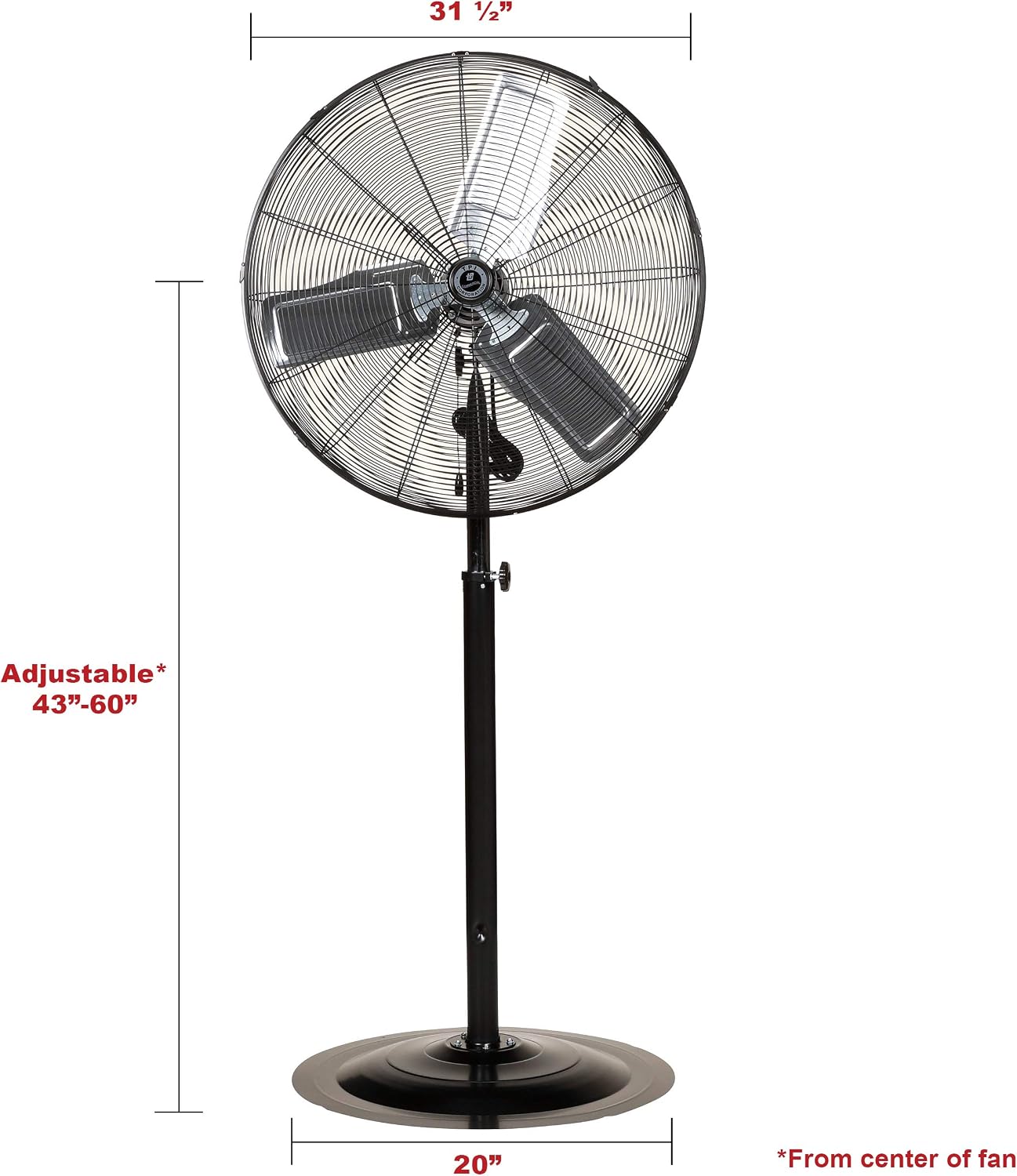 TPI Corporation CACU30-PO-HD Commercial Heavy Duty Oscillating Fan, Unassembled w/Pedestal Kit, 30' Blade Diameter, 3 Speed 1/3 HP Motor, 9' Cordset, Black