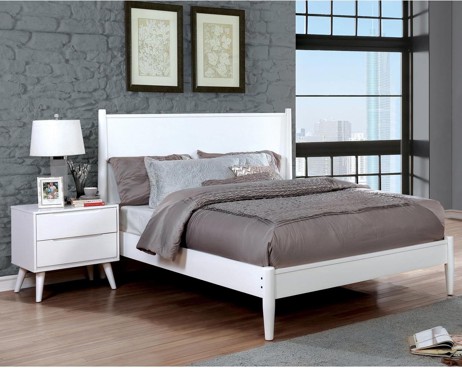 Furniture of America FOA Belkor 2-Piece White Solid Wood Bedroom Set - King + Nightstand