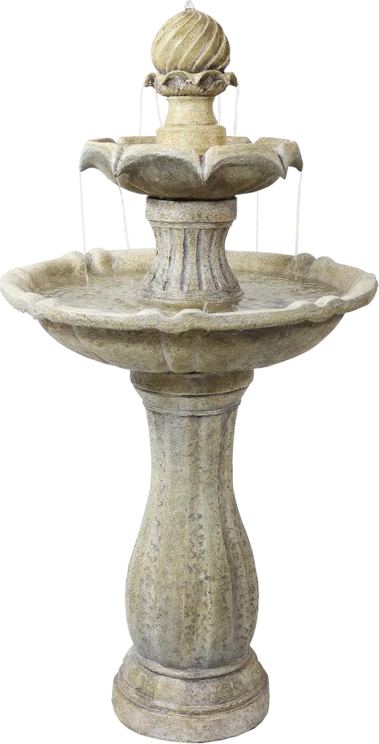 Sunnydaze 45-Inch 2-Tier Arcade Outdoor Solar Water Fountain - Outdoor Water Feature with LED Light for Garden, Patio, Yard or Balcony - Earth