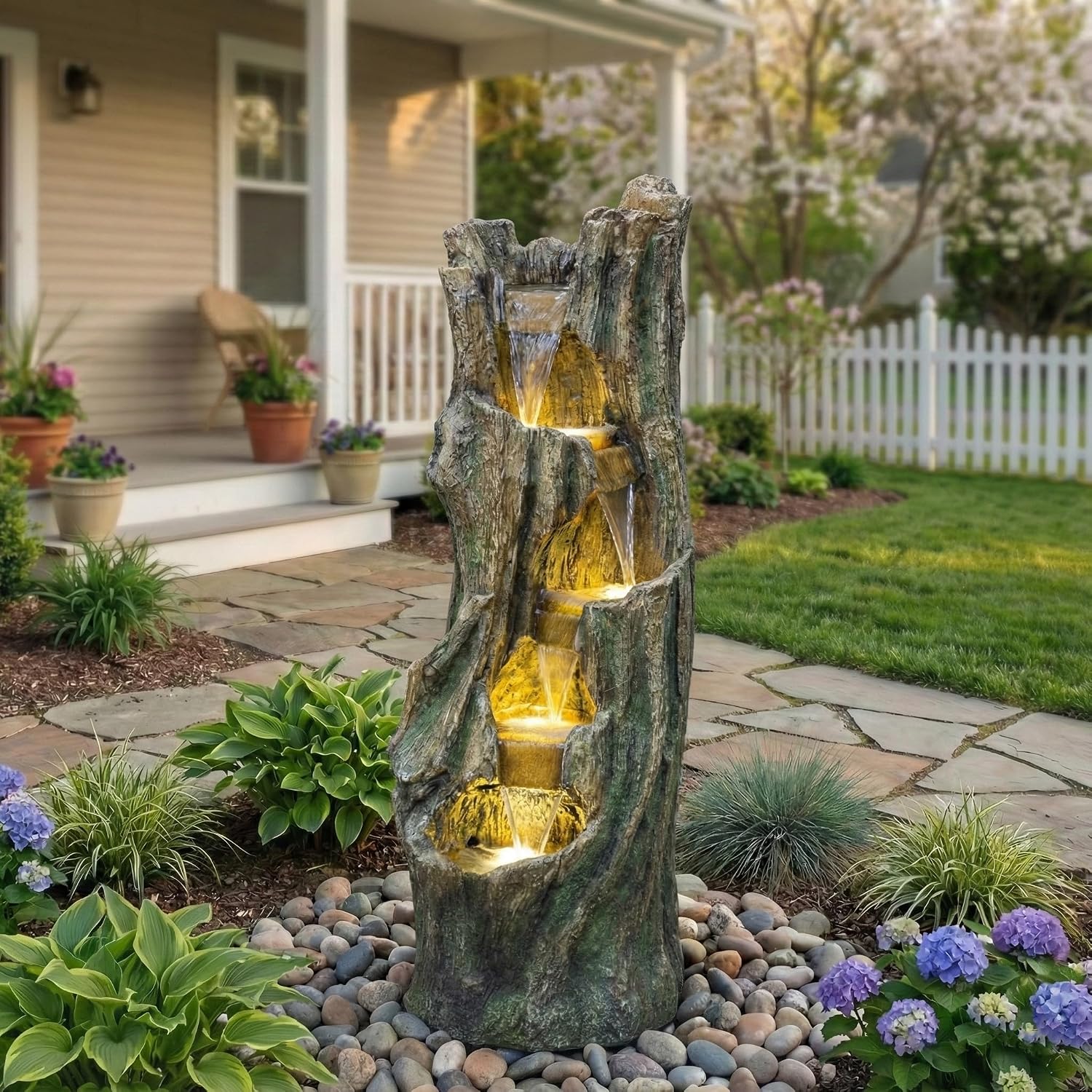 Waterfall Fountain for Outdoor Gardens and Patio Backyards – Includes Energy-Efficient LED Lights and Easy Setup for Instant Relaxation