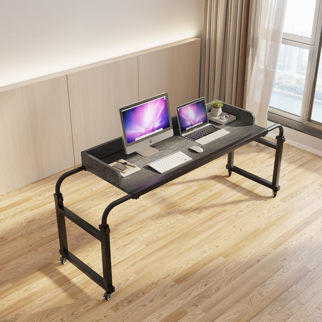 TigerDad Overbed Table with Wheels Overbed Desk Over Bed Desk King Queen Bed Table Overbed Laptop Table Over Bed Table with Wheels((Gray)