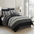 LANCO MODERN LIFESTYLE California King Comforter Set, Black Gray Bedding Set, Jacquard Woven with Embroidery, 8 Pieces Bed in a Bag, Bed Skirt, Shams and Decorative Pillows