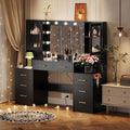 TOKSOM Large Black Vanity Desk with Mirror and Charging Station, Makeup Desk with 8 Drawers, 2 Cabinets and Lots Storage, Dressing Table Vanity Set for Girls Without Lights, 58.3 inch Black