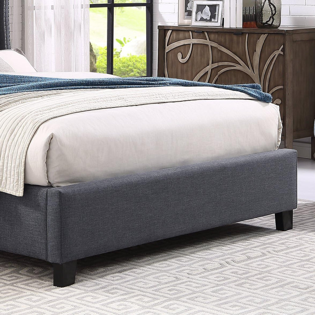 Roundhill Furniture Nantarre Fabric Tufted Wingback Upholstered Bed with Nailhead Trim, Queen, Gray