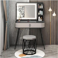 Rieort Vanity Desk MDF Vanity Table Set with Flip Top Lighted Mirror Makeup Table Cushioned Stool Home Nightstand Vanity Benches