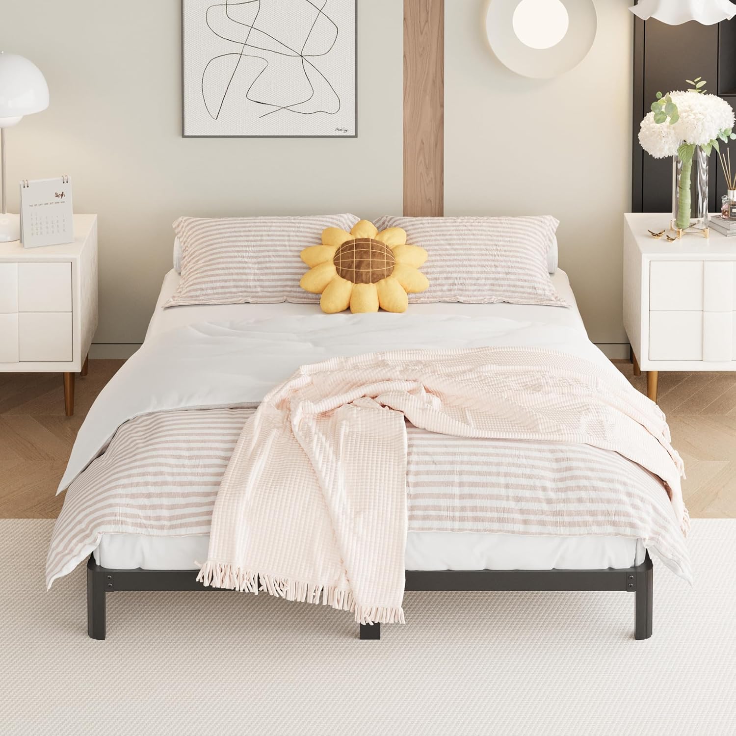 Yicensen 9 Inch California King Bed Frames with Rounded Corner Legs, Heavy Duty Cal King Metal Platform Bed Frame No Box Spring Needed, Easy Assembly, Noise Free, Black