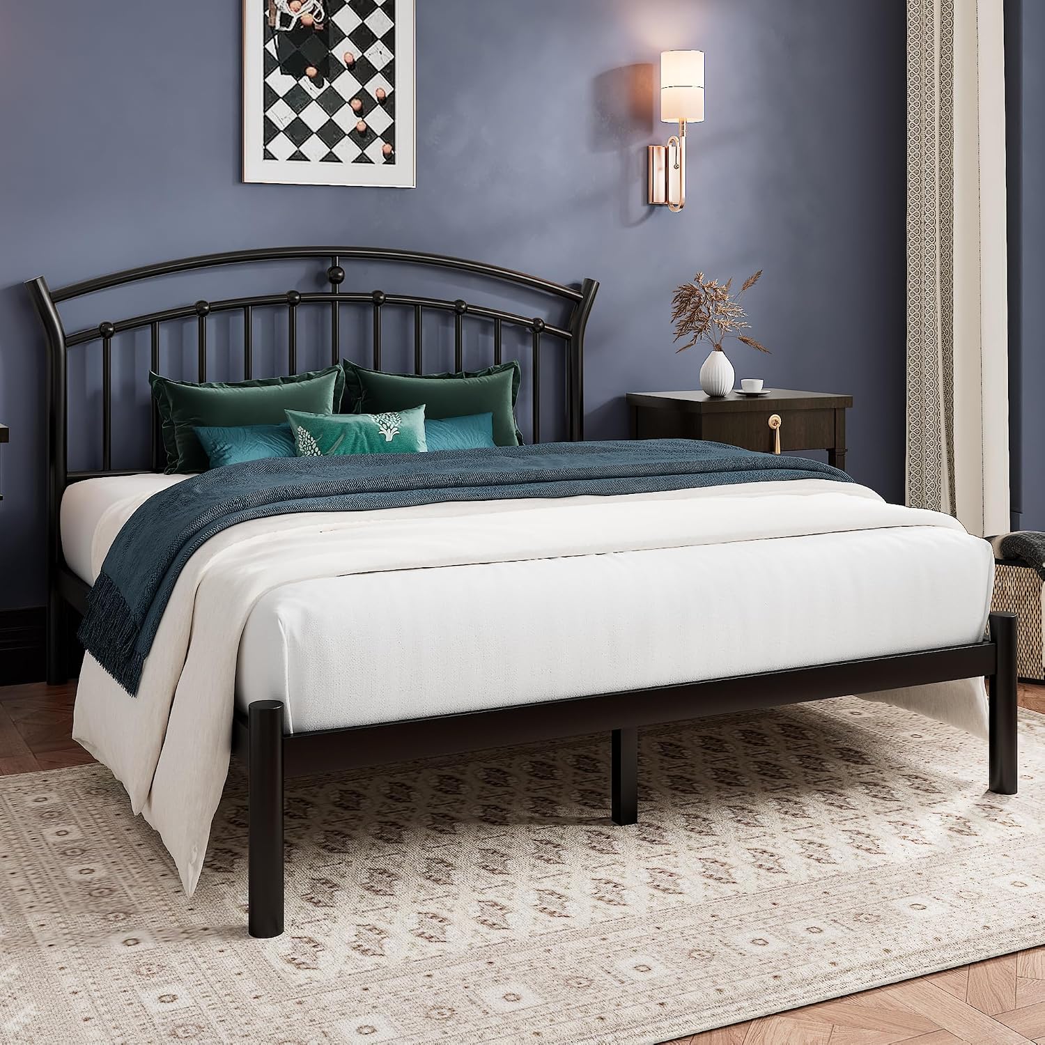Einhomn Full Size Bed Frame, Black Metal Bed Frame with 12' Under-Bed Storage, Heavy Duty Steel Slat Support, No Box Spring Needed, Noise-Free, Easy Assembly