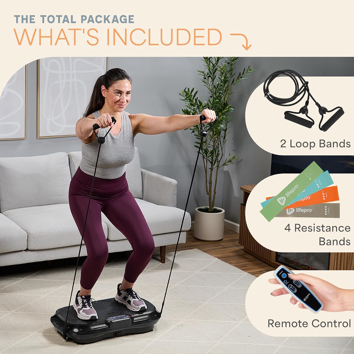 Lifepro Waver Vibration Plate Exercise Machine – High-Intensity Vibration Plate for Lymphatic Drainage – Full-Body Workout Vibrating Platform with Loop Bands – Fitness Equipment for Strength & Toning