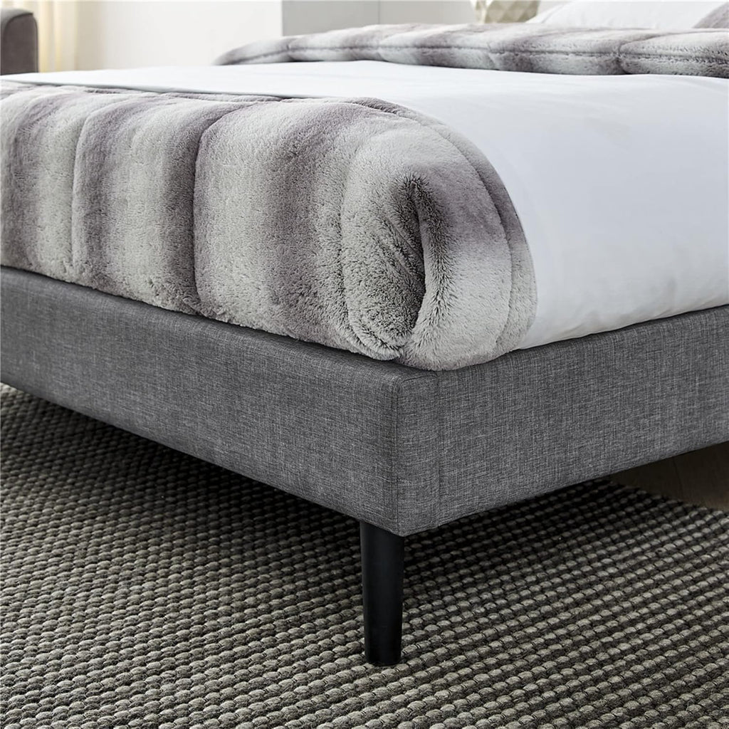 Decoro Mornington 2.0 Upholstered Platform Bed | Headboard and Metal Frame with Wood Slat Support, Grey, Queen Size