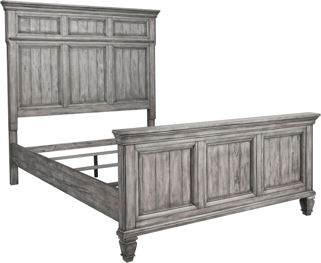 Coaster Home Furnishings Avenue Farmhouse 4-Piece Bedroom Set Eastern King Size Panel Bed Frame 68-inch Headboard Weathered Grey 224031KE-S4